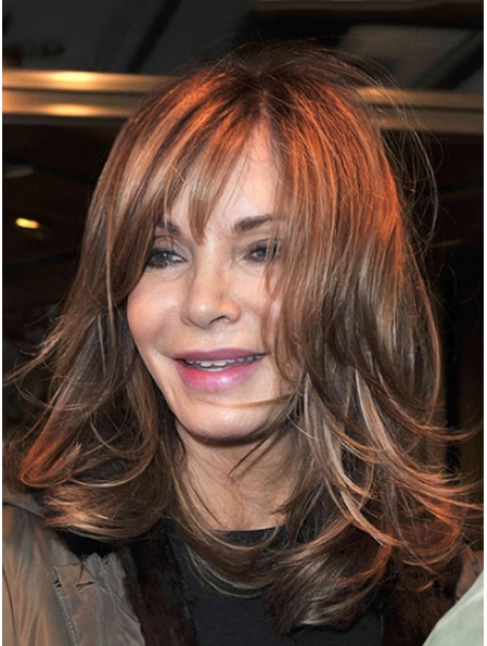 Mid-length Layered Straight with Wispy Bangs Full Lace Human Hair Jacklyn Smith Wigs