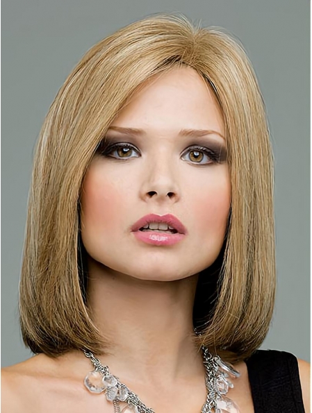 Soft Blonde Straight Shoulder Length Lace Front Human Hair Women Wigs