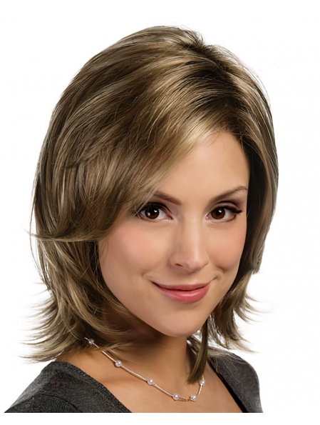 Stylish Straight Shoulder Lace Front Medium Length Synthetic Women Wigs