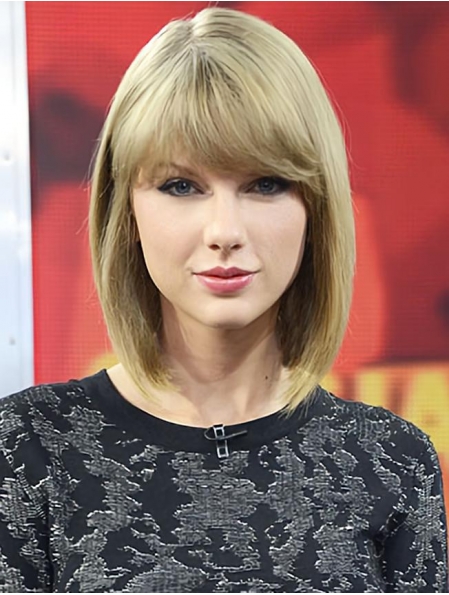 New Design Blonde Shoulder Length Straight  With Bangs Hand Tied Synthetic Taylor Swift Inspired Women Wigs