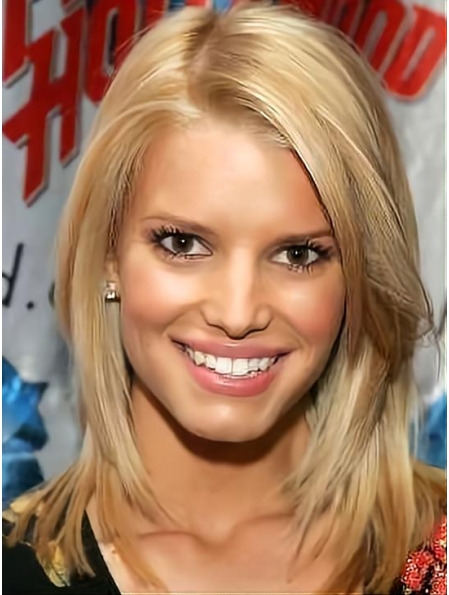 Mid-length Layered Straight Lace 100% Remy Human Hair  Jessica Simpson Bob Wig 
