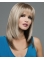 High Quality Blonde Straight With Bangs Shoulder Length Lace Front Synthetic Women Wigs