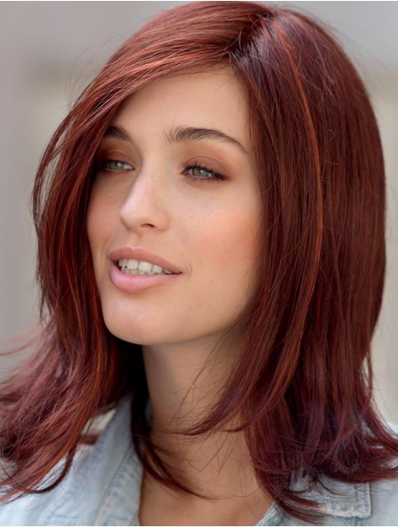 Fashional Red Shoulder Length Straight Layered Fantastic Lace Front Synthetic Women Wigs