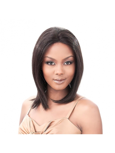 Flexibility Black Straight Without Bangs Shoulder Length Lace Front Human Hair Women Wigs