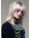 Young Fashion  Layered Shoulder Length Straight Lace Front Human Hair Grey Women Wigs