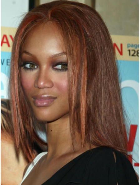  Soft and Beautiful Mid-length Straight Layered Lace Human Hair Tyra Banks Wig