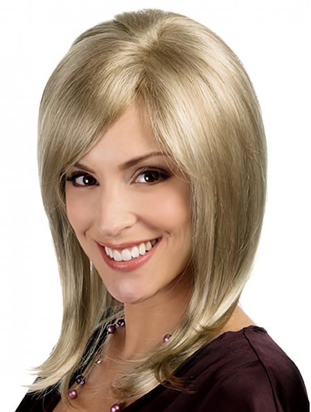 Wholesome Blonde Monofilament Straight Shoulder Length Lace Synthetic Women Wigs