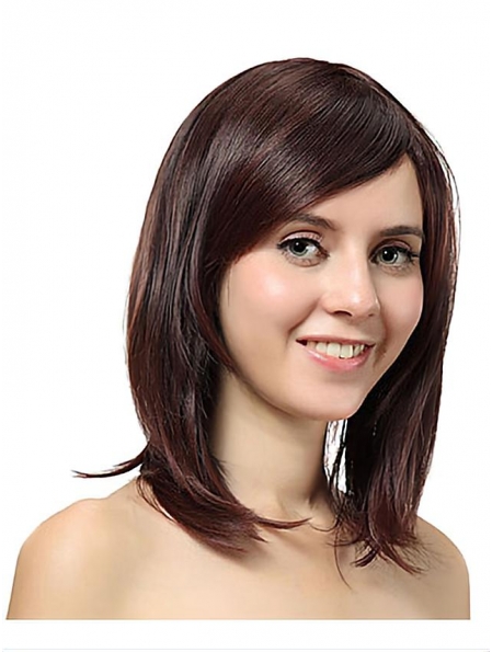 Nice Auburn Straight Shoulder Length Capless Synthetic Women Wigs