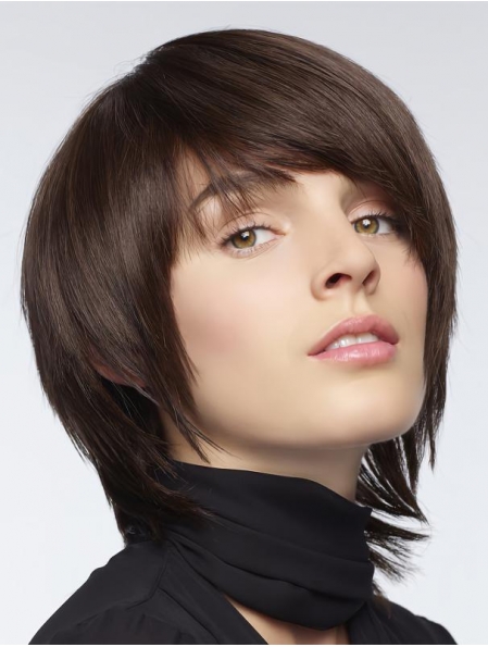High Quality Fabulous Brown Shoulder Length Straight Layered Lace Front Synthetic Women Wigs