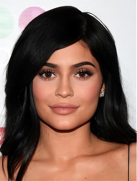  Black  Straight Without Bangs Medium Length Lace Front Remy Human Hair Kylie Jenner Wigs