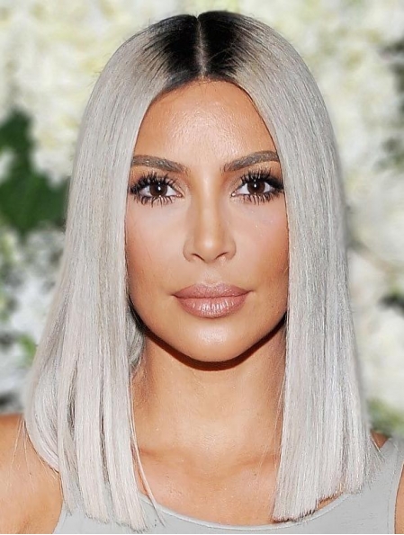  Straight Without Bangs Medium Length Lace Front Synthetic Grey Kim Kardashian Wigs