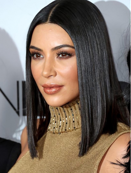  Shoulder Length Black Straight Lace Front Synthetic Bobs Kim Kardashian Wigs