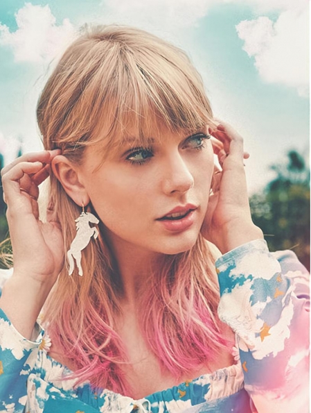 Shoulder Length Ombre/2 Tone Straight With Bangs Capless  Taylor Swift Synthetic Women Wigs