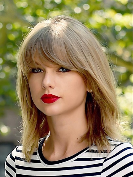  Blonde Shoulder Length  Straight With Bangs Lace Front Synthetic Taylor Swift Women Wigs