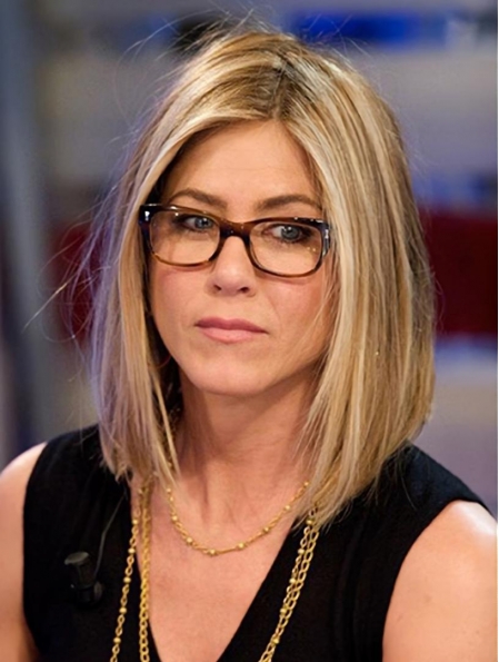 Blonde Straight  Shoulder Length Lace Front Synthetic Bobs Jennifer Aniston Women Wigs
