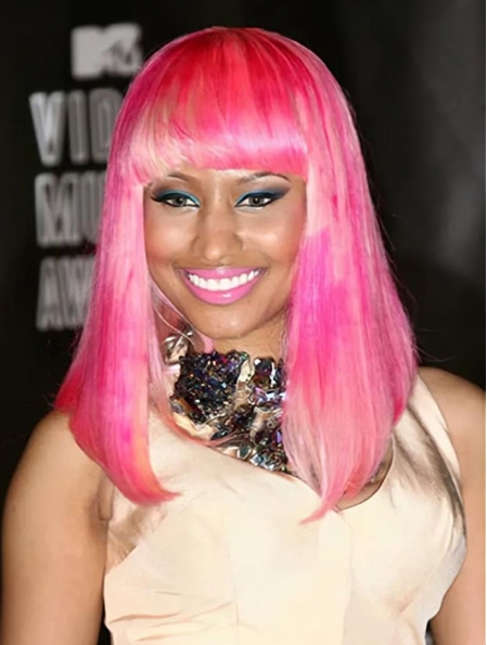Ombre/2 Tone Straight With Bangs Shoulder Length Lace Front Synthetic Nicki Minaj Wigs