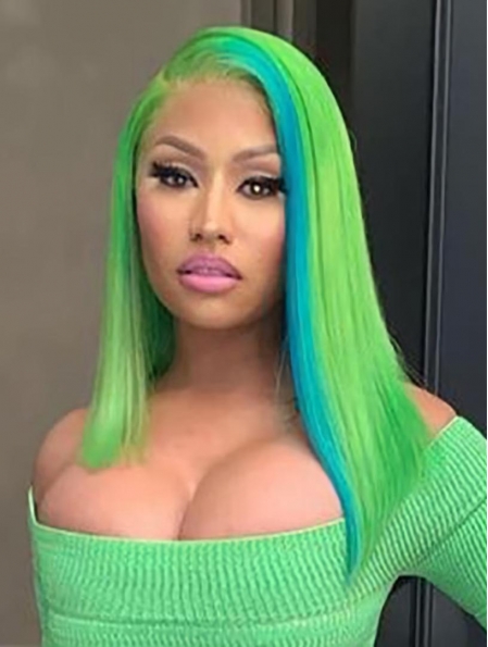  Straight Without Bangs Shoulder Length Lace Front Synthetic Green Minaj Wigs