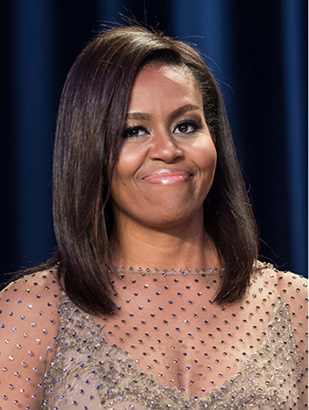 Straight Brown Lace Front Shoulder Length Without Bangs Human Hair Michelle Obama Wigs