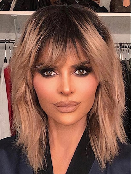  Shoulder Length Straight With Bangs Lace Front Synthetic Lisa Rinna Wigs