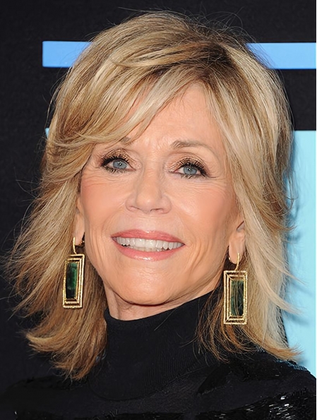 Blonde Straight Without Bangs Shoulder Length Lace Front Synthetic Jane Fonda Wigs