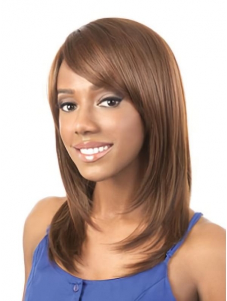 Faddish Brown Straight Shoulder Length Capless Synthetic Women Wigs