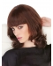  Auburn 14" Wavy Shoulder Length With Bangs Monofilament Human Hair Wigs For Women