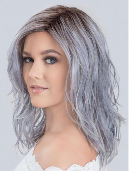 Ombre/2 Tone Shoulder Length Wavy Without Bangs Lace Front Synthetic Women Wigs