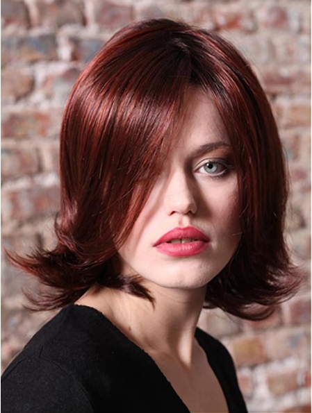 Red Wavy Without Bangs Monofilament Synthetic Women Wigs