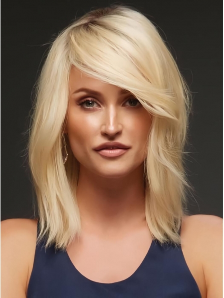 Blonde Wavy Shoulder Length Monofilament Layered Human Hair Women Wigs