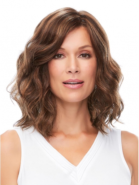 Wavy Shoulder Length Monofilament Layered  Synthetic Women Wigs