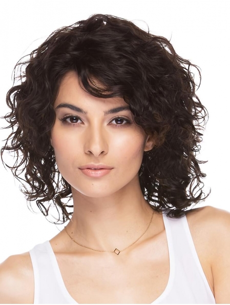 Refined Brown Wavy Shoulder Length Capless Human Hair Women Wigs