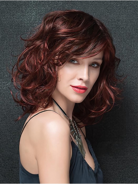 Exquisite Shoulder Length Wavy Auburn Classic Synthetic Women Wigs