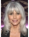 Silver Lady Shoulder Length Wavy With Bangs Lace Front Synthetic Grey Women Wigs