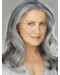 Wavy Shoulder Length Lace Front Human Hair Grey Wigs for Lady