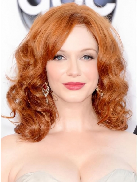 Discount Shoulder Length Wavy Full Lace Copper Human Hair Women Wigs 