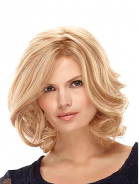Incredible Blonde Wavy Shoulder Length Synthetic Women Wigs For Cancer