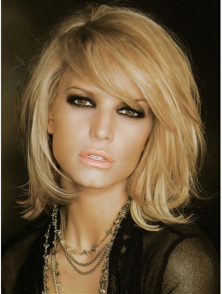 Jessica Simpson Novel and Alluring Mid-length Layered Wavy Lace Human Hair Wig For Women