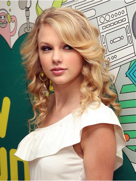 Comfortable Blonde Wavy Shoulder Length Hand-tied Mono Top Human Hair Women Taylor Swift Wigs