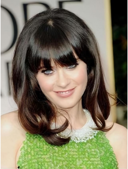 Affordable Wavy Shoulder Length With Bangs Lace Front Human Hair Celebrity Women Wigs
