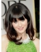 Affordable Wavy Shoulder Length With Bangs Lace Front Human Hair Celebrity Women Wigs