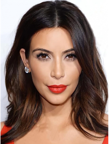 Kim Kardashian Enchanting Sexy Long Loose Wave Lace Front Human Hair Wig 14 Inches