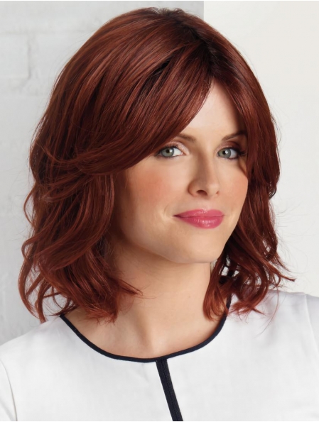 Great High Quality Auburn Wavy Shoulder Length Lace Front Synthetic Women Wigs