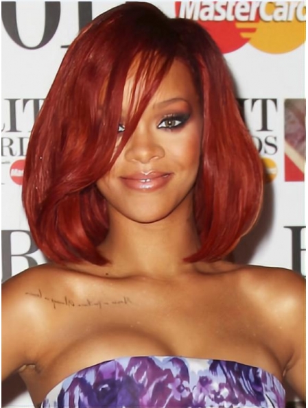 Rihanna Relaxed and Sweet Mid-length Body Wavy With Bangs Lace Front Human Hair Wig For Women
