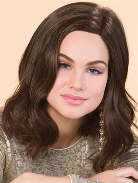 Great New Design Brown Wavy Shoulder Length Lace Front Synthetic Women Wigs