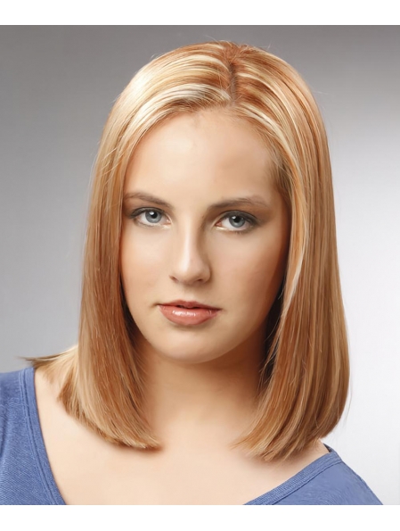 100% Human Hair Wigs Medium Straight Light Copper Blonde Bob Haircut Wigs For Women